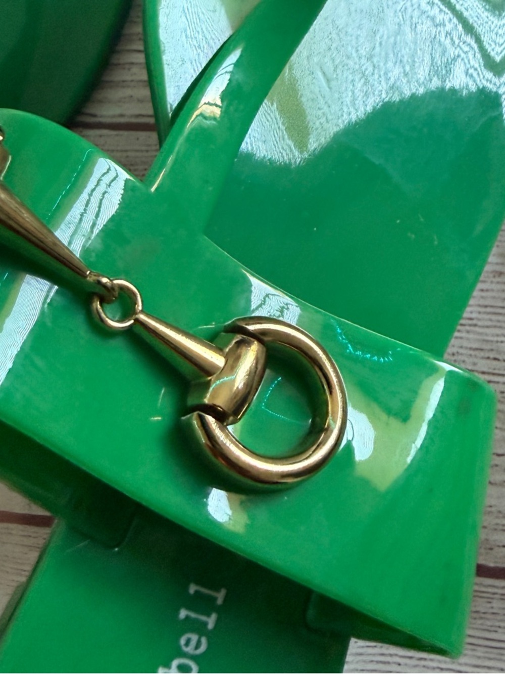 Jeffrey Campbell Green Jelly Horsebit Slide Sandals with Gold Hardware - Picture 4 of 6